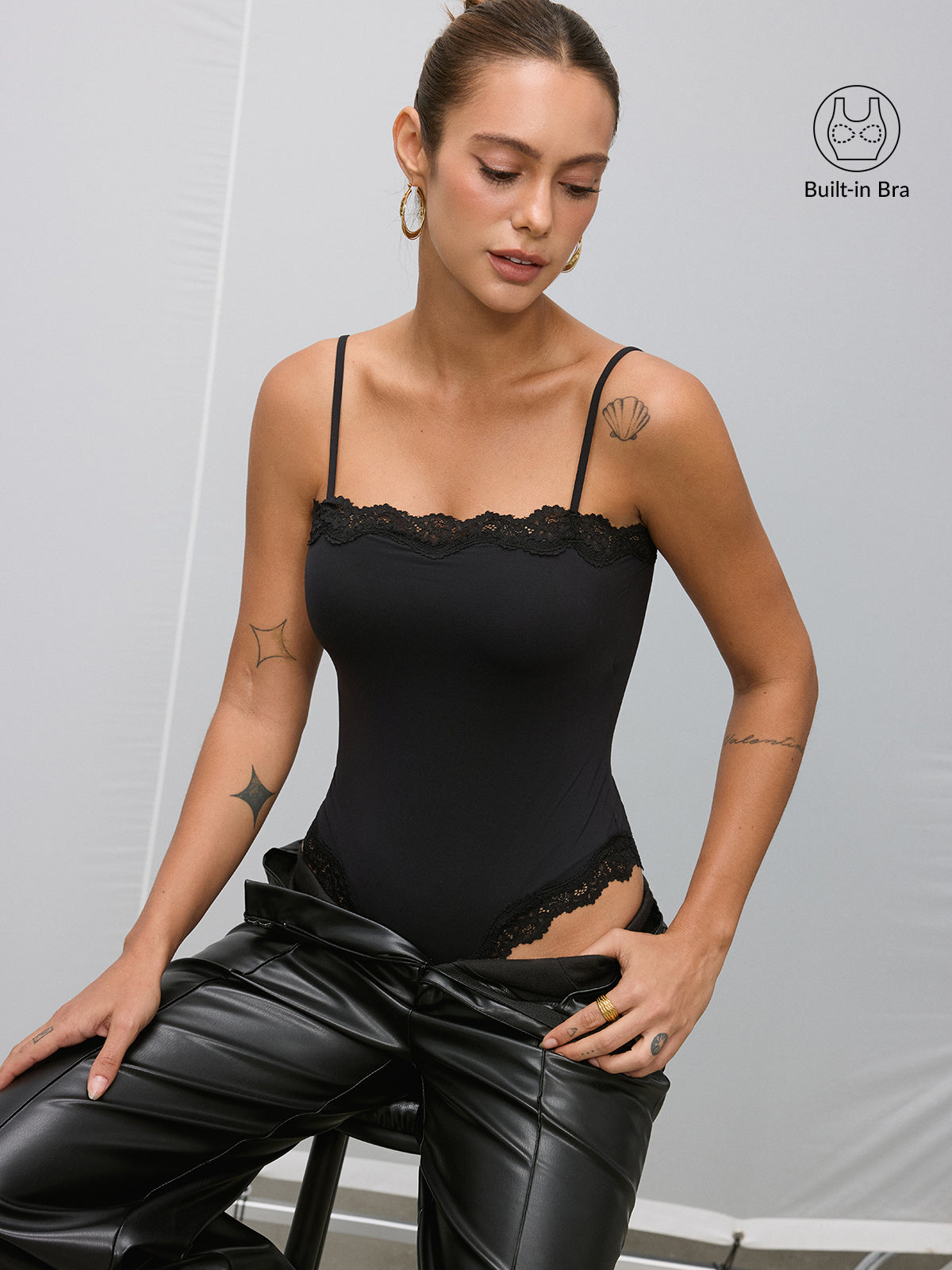 Bra-Free Lace Trim Cami Bodysuit
