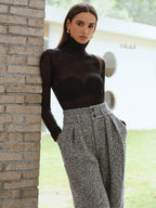 Wool Blend Double Waistband Tweed Pants