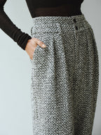 Wool Blend Double Waistband Tweed Pants