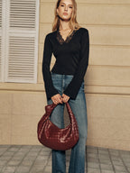 Lace Trim V-Neck Long Sleeve Top