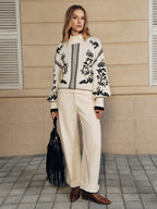 Floral Pattern Mock Neck Balloon Sleeve Sweater