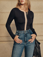 Bra-Free Mesh Paneled Long-Sleeve Bodysuit