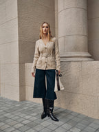 Belted Cable Knit V-Neck Cardigan