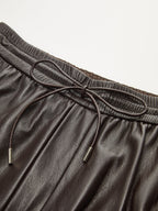 Faux Leather High-Waist Drawstring Wide-Leg Pants