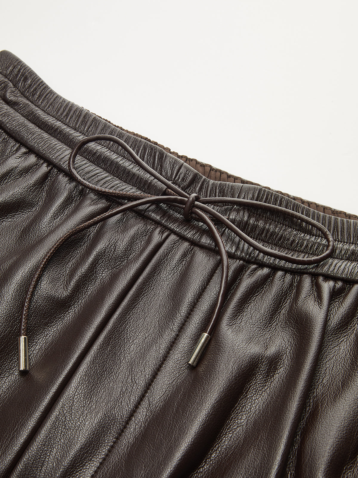 Faux Leather High-Waist Drawstring Wide-Leg Pants