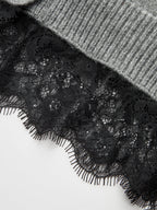 Lace Hem Collared Knit Cardigan