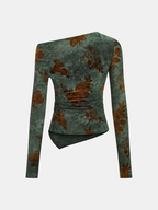 Floral Asymmetric Ruffle Long Sleeve Top