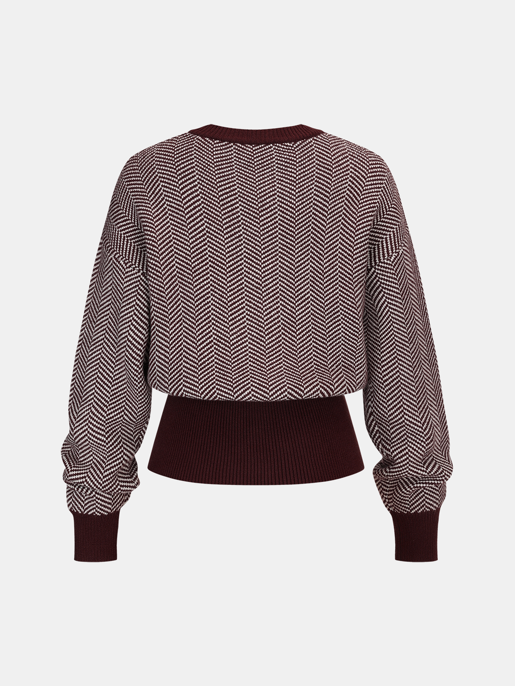 Cinched Waist Herringbone Sweater