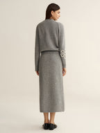 Floral Applique Sweater and Midi Skirt Set