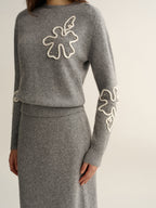Floral Applique Sweater and Midi Skirt Set