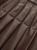 Double Buckle Detail Faux Leather Midi Skirt