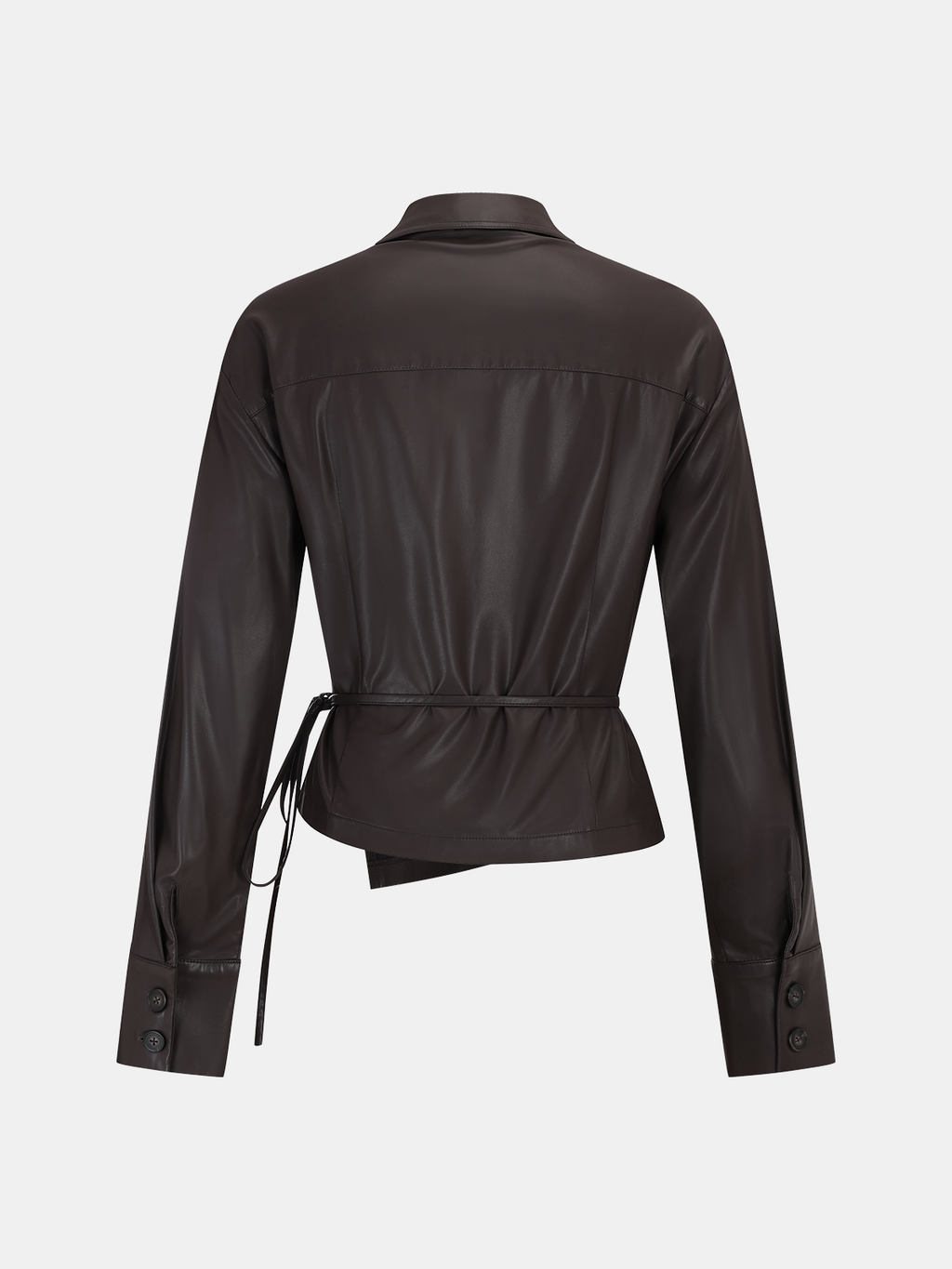 Tie Waist Faux Leather Wrap Shirt