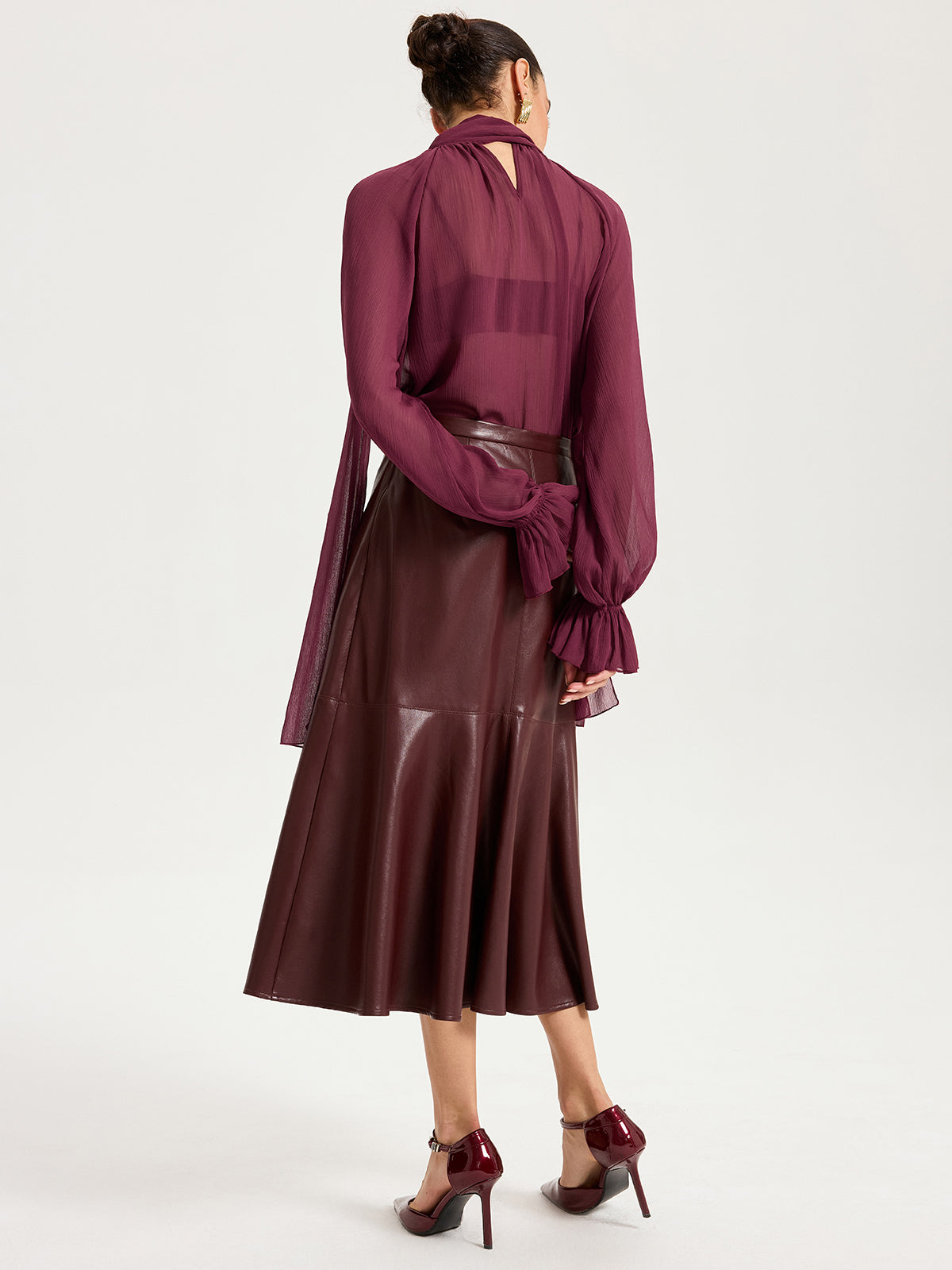 Scarf Neck Semi-Sheer Chiffon Blouse