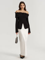 3D Rose Lace Trim Off-Shoulder Top