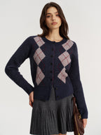 Argyle Jacquard Wool Blend Cardigan
