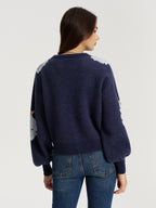 Floral Jacquard Balloon Sleeve Knit Top