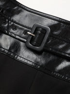 Faux Leather Waistband Wide-Leg Pants with Belt