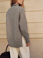 Wool Blend Turtleneck Side Slit Sweater