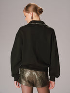 Rhinestone Collar Long-Sleeve Sweatshirt