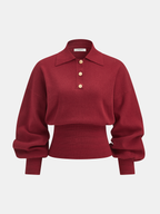 Polo Collar Buttoned Knit Sweater