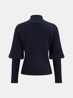 Metal Detail Mock Neck Puff Sleeve Sweater