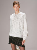 Floral Sequin Mesh Detail Sweater