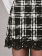 Lace Trim Plaid Tweed Mini Skirt