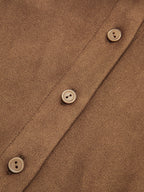 Cinched Waist Button-Front Suede Effect Shirt