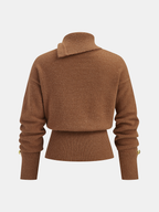 Cinched Waist Asymmetrical Turtleneck Sweater