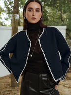Contrast Scallop Trim Tweed Jacket