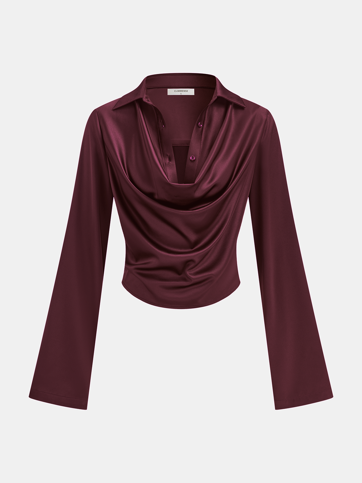 Satin Cowl Neck Long Sleeve Shirt