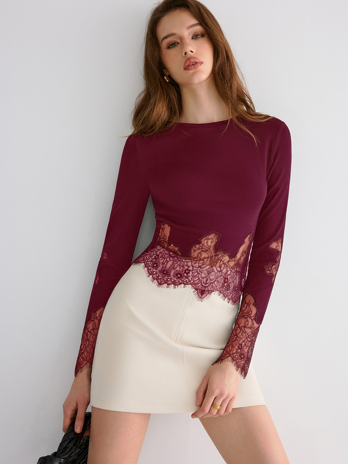 Lace Hem Long Sleeve Top