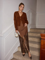 Satin Lace Paneled Maxi Skirt