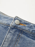 Mid-Waist Denim Panel Flared Pants