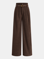 Belted Corduroy High-Waist Pants
