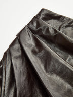 Asymmetric Ruched Slit Faux Leather Midi Skirt