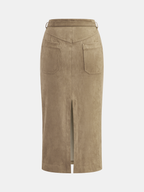 Belted Suede Midi Skirt