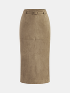 Belted Suede Midi Skirt