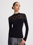 Sheer-Lace Paneled Knit Sweater