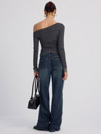 Off-Shoulder Lace-Trim Long-Sleeve Top