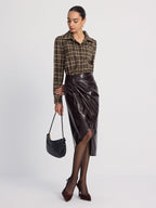 Collared Puff-Sleeve Plaid Bodysuit