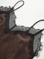 Lace-Trim Suede Camisole Top