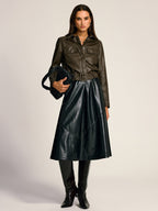 Belted PU Leather Cargo Shirt Jacket