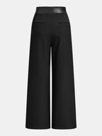 Faux Leather-Trim Wide-Leg Pants