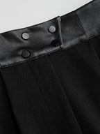 Faux Leather-Trim Wide-Leg Pants