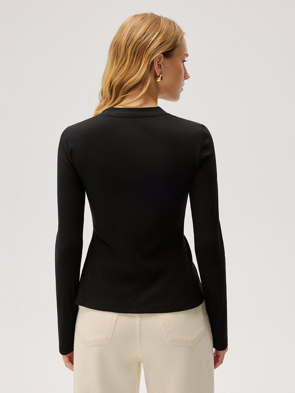 Slim-Fit Ribbed Button-Front Top