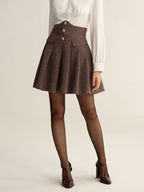 Houndstooth High-Waisted Pleated Mini Skirt