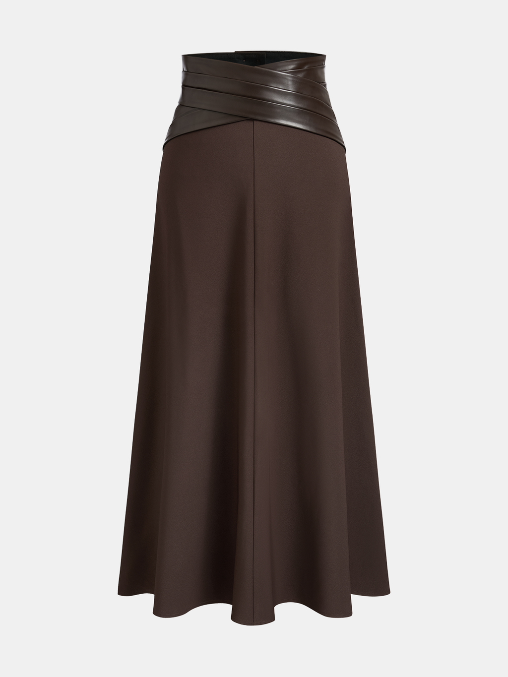 Crossed Faux Leather Waist A-Line Skirt