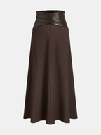 Crossed Faux Leather Waist A-Line Skirt