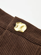 Metal Button Pleated Corduroy Shorts